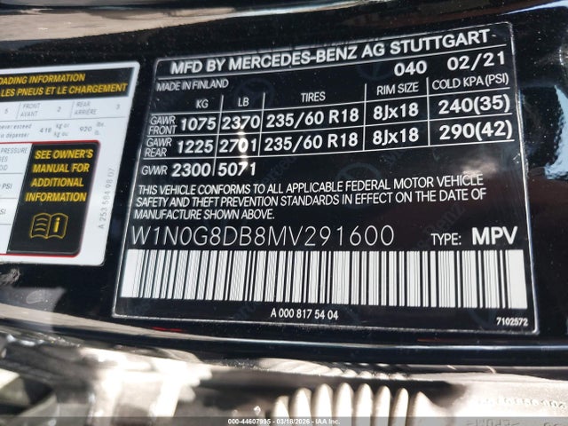 W1N0G8DB8MV291600 Mercedes-Benz Glc 300 Suv