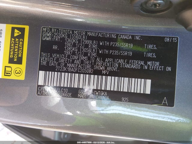 Продажа на аукционе авто 2015 Lexus Rx 350, vin: 2T2ZK1BA0FC205082, номер лота: 44607999
