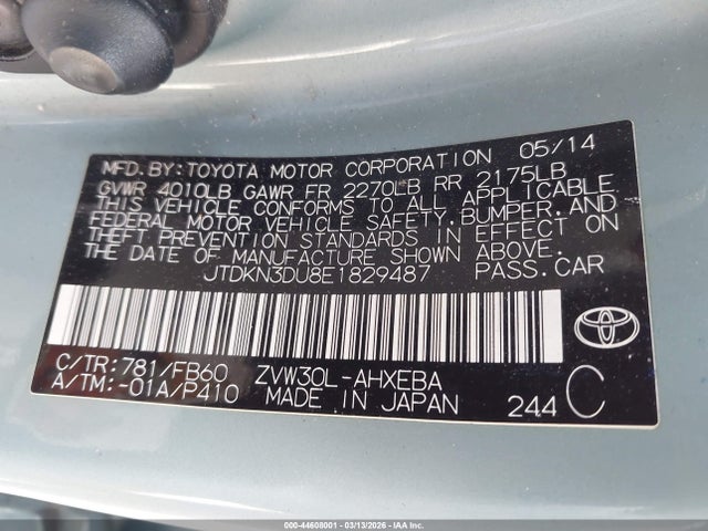 Toyota Prius Three 2014 JTDKN3DU8E1829487 Image 9