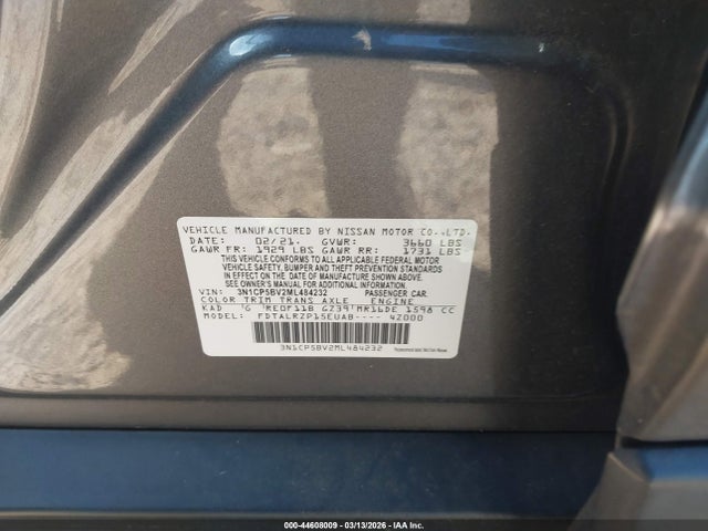 Продажа на аукционе авто 2021 Nissan Kicks S Xtronic Cvt, vin: 3N1CP5BV2ML484232, номер лота: 44608009