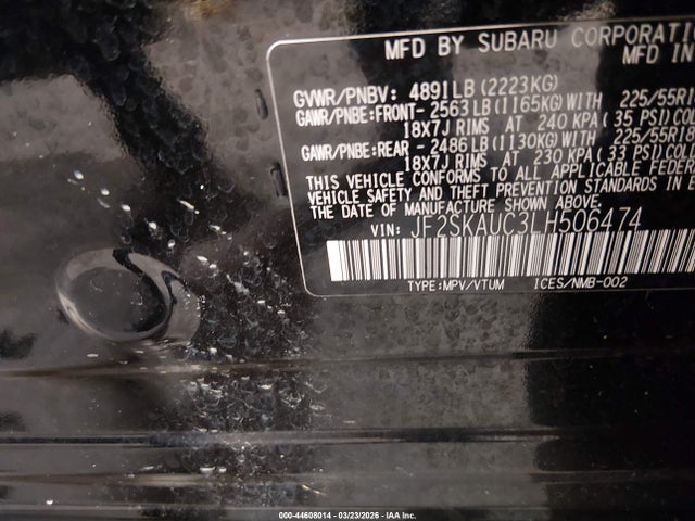 Auction sale of the 2020 Subaru Forester Limited, vin: JF2SKAUC3LH506474, lot number: 44608014
