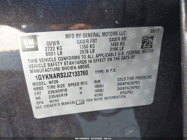 1GYKNARS2JZ133760 Cadillac Xt5 Standard