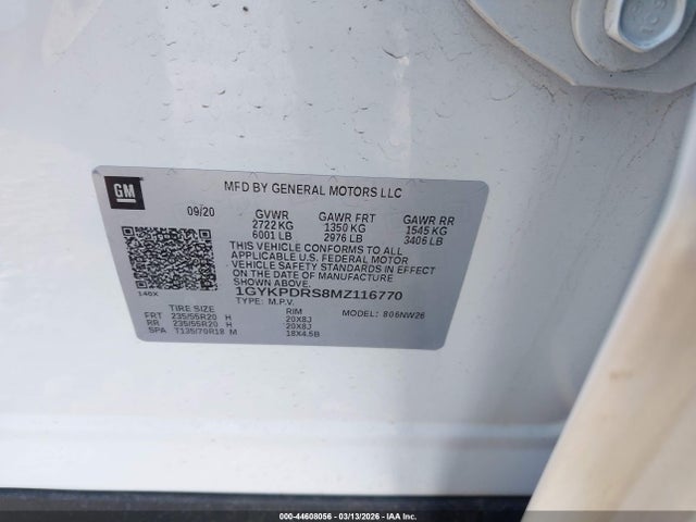 2021 Cadillac Xt6 Awd Premium Luxury მანქანა იყიდება აუქციონზე, vin: 1GYKPDRS8MZ116770, აუქციონის ნომერი: 44608056