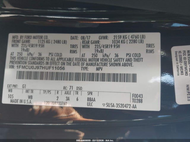 1FMCU0J97HUF11056 Ford Escape Titanium