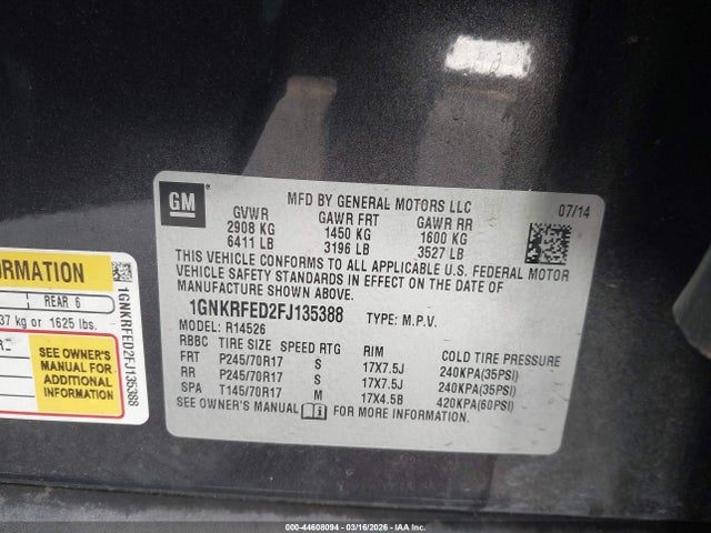 Chevrolet Traverse Ls 2015 1GNKRFED2FJ135388 Image 9