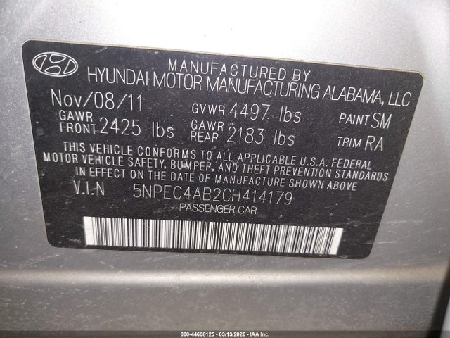 Продаж на аукціоні авто 2012 Hyundai Sonata Se 2.0t, vin: 5NPEC4AB2CH414179, номер лоту: 44608125