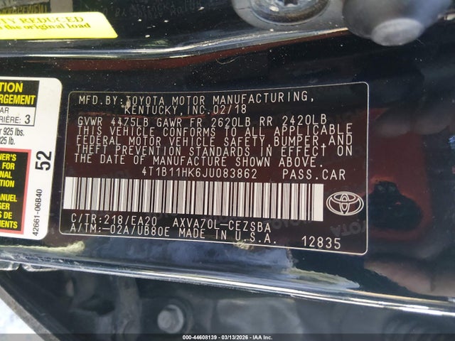 2018 TOYOTA CAMRY 4T1B11HK6JU083862 Photo 8