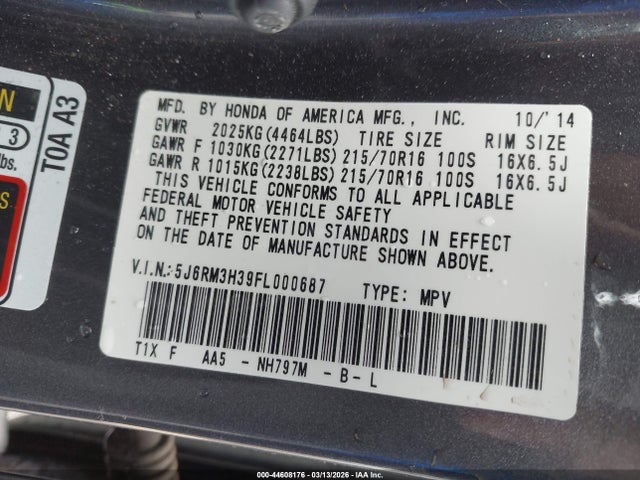 5J6RM3H39FL000687 Honda CR-V LX