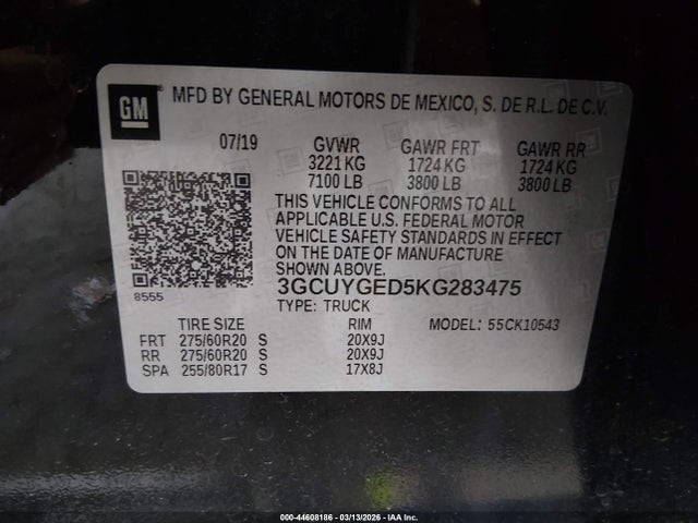 Aukcja sprzedaży 2019 Chevrolet Silverado 1500 Ltz, vin: 3GCUYGED5KG283475, numer aukcji: 44608186
