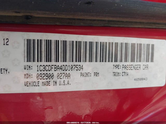 44608215 :رقم المزاد ، 1C3CDFBA4DD107534 vin ، 2013 Dodge Dart Rallye مزاد بيع
