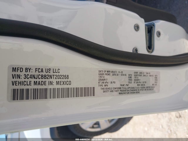 3C4NJCBB2NT202268 Jeep Compass Latitude Fwd