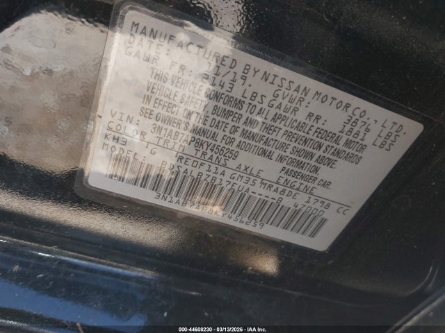 2019 Nissan Sentra S მანქანა იყიდება აუქციონზე, vin: 3N1AB7AP8KY456259, აუქციონის ნომერი: 44608230