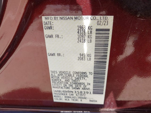 1N4BL4DV9PN358391 Nissan Altima Sv Fwd