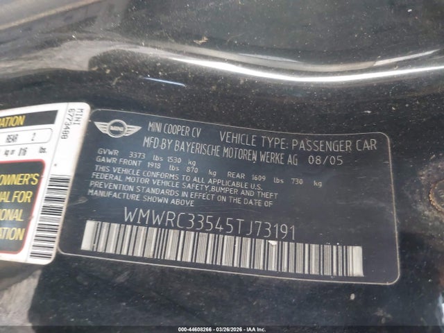2005 MINI COOPER WMWRC33545TJ73191 Photo 8