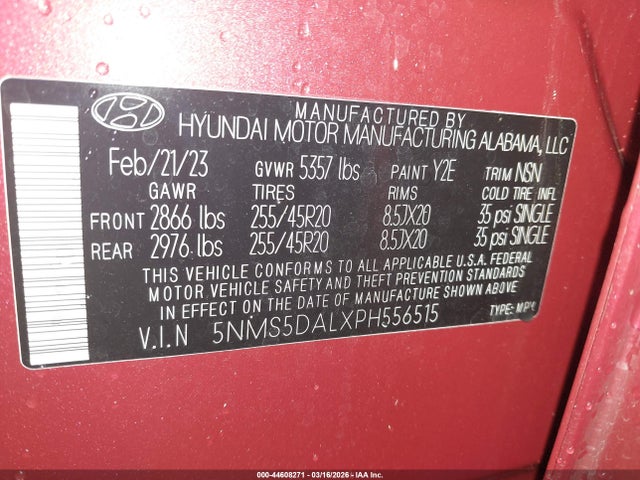 44608271 :رقم المزاد ، 5NMS5DALXPH556515 vin ، 2023 Hyundai Santa Fe Calligraphy مزاد بيع
