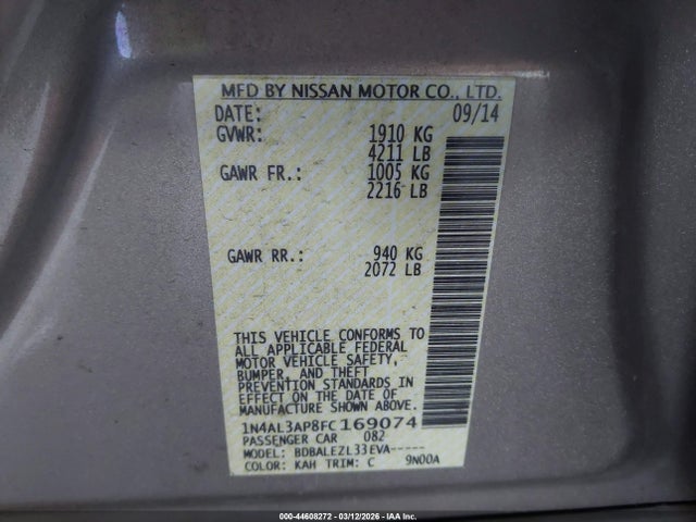 Nissan Altima 2.5 S 2015 1N4AL3AP8FC169074 Image 9