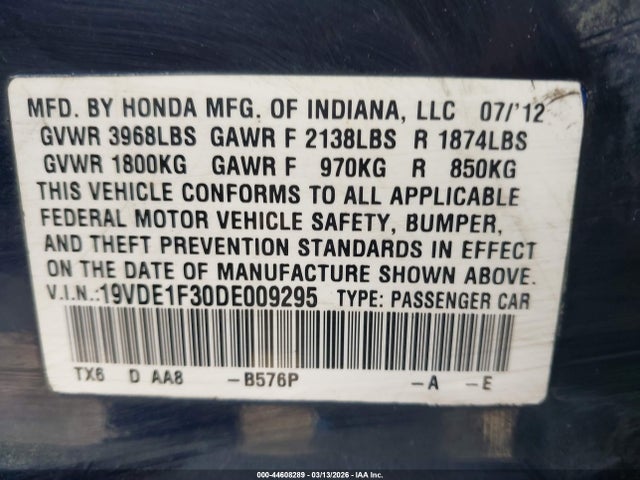 Aukcja sprzedaży 2013 Acura Ilx 2.0l, vin: 19VDE1F30DE009295, numer aukcji: 44608289
