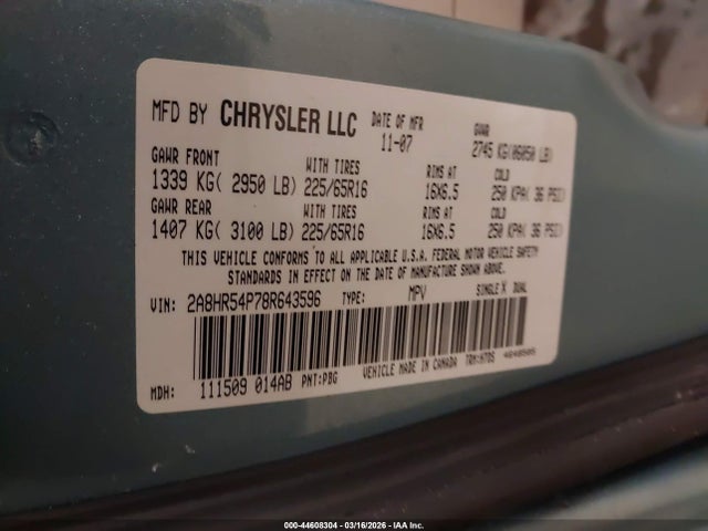 Продаж на аукціоні авто 2008 Chrysler Town & Country Touring, vin: 2A8HR54P78R643596, номер лоту: 44608304