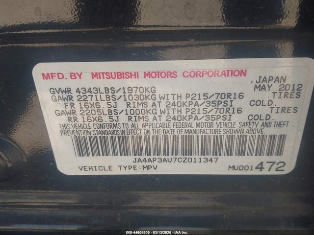 2012 MITSUBISHI OUTLANDER SPORT JA4AP3AU7CZ011347 Photo 8