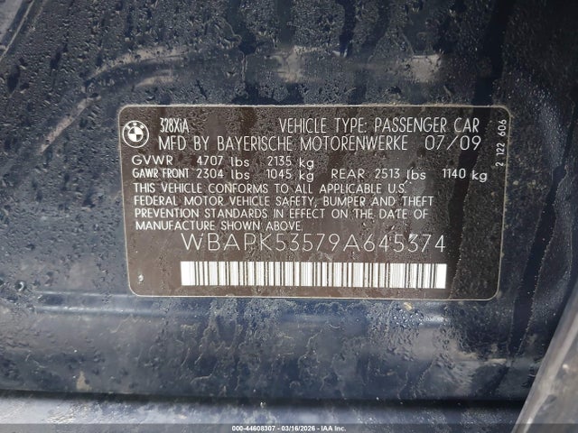 Aukcja sprzedaży 2009 Bmw 328i Xdrive, vin: WBAPK53579A645374, numer aukcji: 44608307
