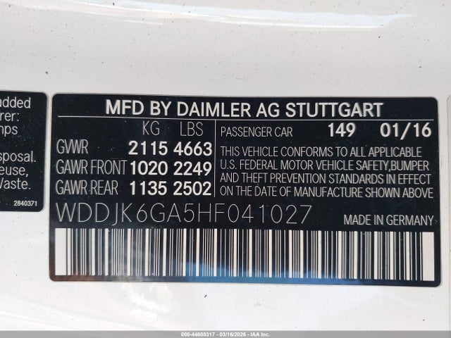 44608317 :رقم المزاد ، WDDJK6GA5HF041027 vin ، 2017 Mercedes-benz Sl 450 مزاد بيع