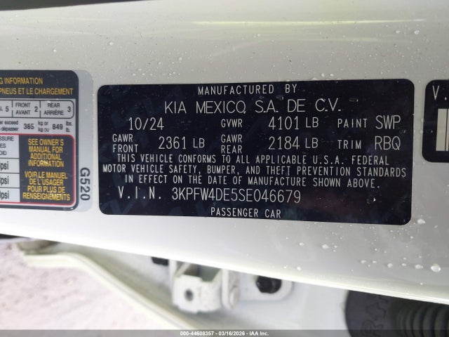 2025 Kia K4 Gt-line მანქანა იყიდება აუქციონზე, vin: 3KPFW4DE5SE046679, აუქციონის ნომერი: 44608357