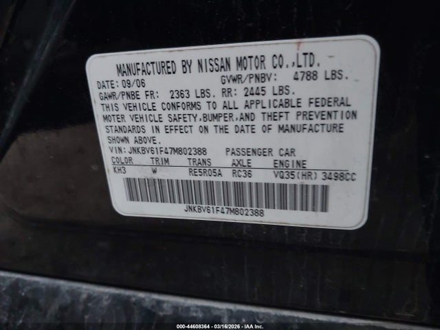 Продажа на аукционе авто 2007 Infiniti G35x, vin: JNKBV61F47M802388, номер лота: 44608364