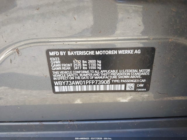2023 Bmw I4 Edrive40 მანქანა იყიდება აუქციონზე, vin: WBY73AW01PFP73908, აუქციონის ნომერი: 44608423