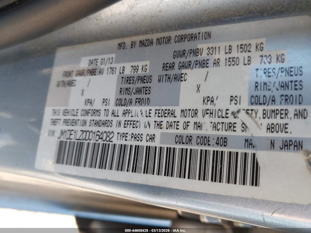 44608428 :رقم المزاد ، JM1DE1LZ0D0164082 vin ، 2013 Mazda Mazda2 Touring مزاد بيع