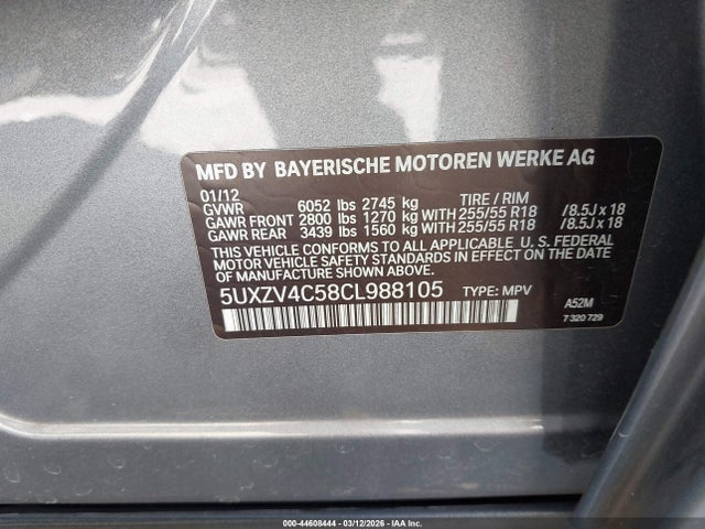Продаж на аукціоні авто 2012 Bmw X5 Xdrive35i/xdrive35i Premium/xdrive35i Sport Activity, vin: 5UXZV4C58CL988105, номер лоту: 44608444