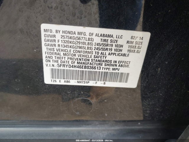 Продаж на аукціоні авто 2014 Acura Mdx Technology Package, vin: 5FRYD4H46EB036613, номер лоту: 44608447