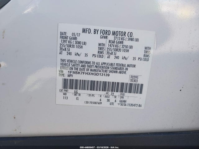 1FM5K7FHXHGD13139 Ford Explorer Limited