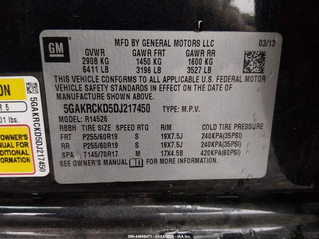 44608471 :رقم المزاد ، 5GAKRCKD5DJ217450 vin ، 2013 Buick Enclave Leather مزاد بيع