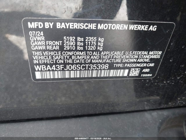 Продажа на аукционе авто 2025 Bmw 530i, vin: WBA43FJ06SCT35398, номер лота: 44608477