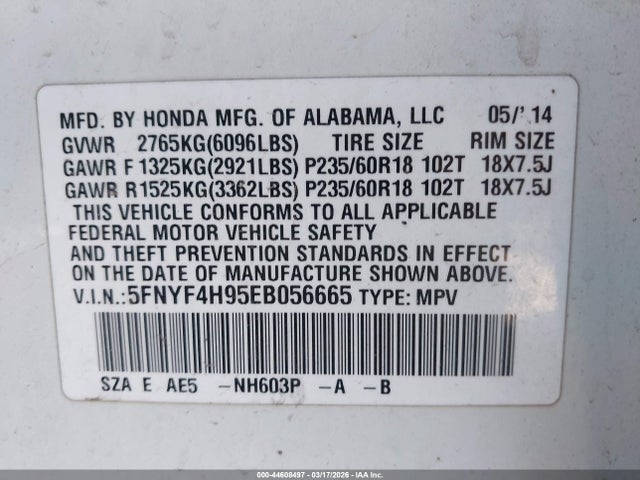 2014 HONDA PILOT 5FNYF4H95EB056665 Photo 8