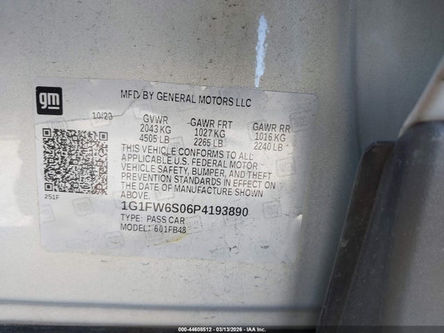 1G1FW6S06P4193890 Chevrolet Bolt Ev Fwd 1lt