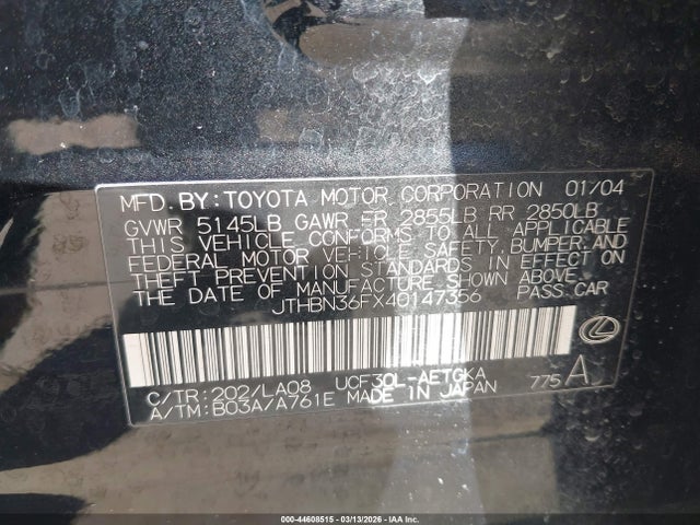 Продажа на аукционе авто 2004 Lexus Ls 430, vin: JTHBN36FX40147356, номер лота: 44608515