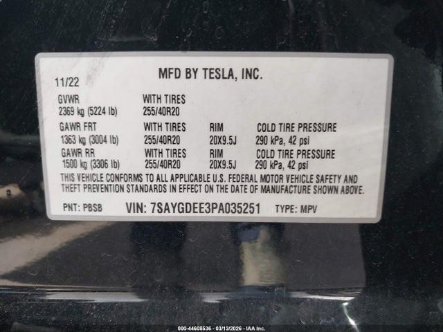 7SAYGDEE3PA035251 Tesla Model Y Awd/long Range Dual Motor All-wheel Drive