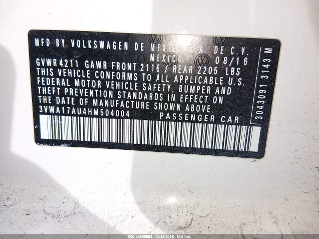 Продажа на аукционе авто 2017 Volkswagen Golf Sportwagen Tsi S, vin: 3VWA17AU4HM504004, номер лота: 44608563