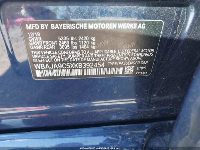 Продаж на аукціоні авто 2019 Bmw 530e Iperformance, vin: WBAJA9C5XKB392454, номер лоту: 44608603