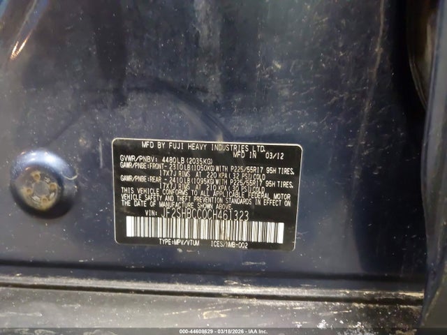 Продажа на аукционе авто 2012 Subaru Forester 2.5x Premium, vin: JF2SHBCC0CH461323, номер лота: 44608629