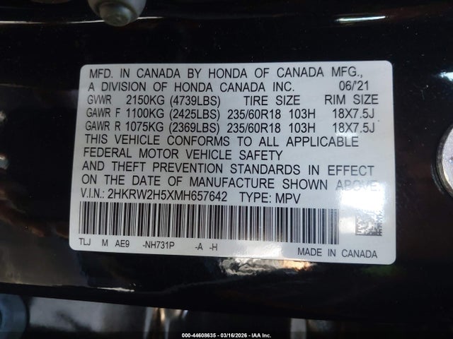 2HKRW2H5XMH657642 Honda Cr-v Awd Ex