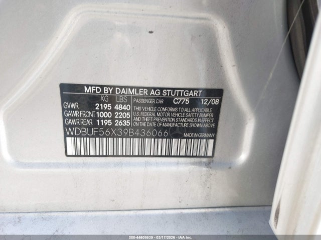 Aukcja sprzedaży 2009 Mercedes-benz E 350, vin: WDBUF56X39B436066, numer aukcji: 44608639