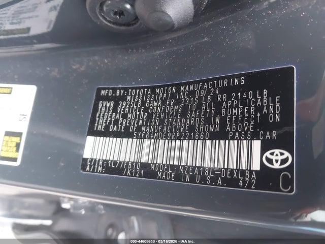 Продажа на аукционе авто 2024 Toyota Corolla Le, vin: 5YFB4MDE9RP221660, номер лота: 44608650