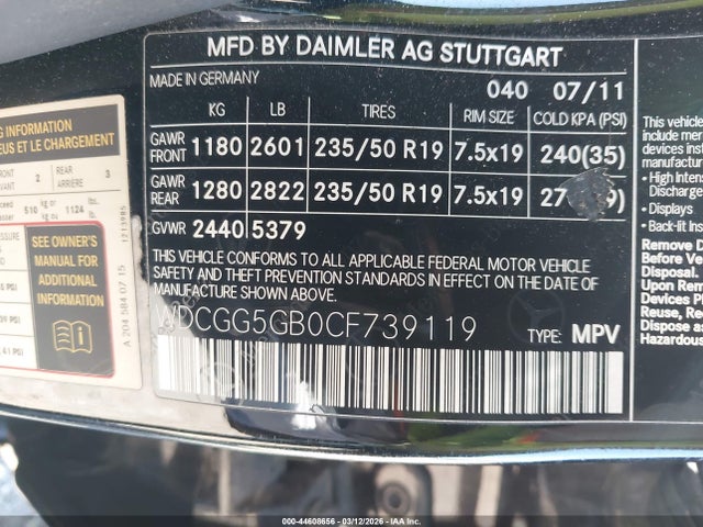 Продажа на аукционе авто 2012 Mercedes-benz Glk 350, vin: WDCGG5GB0CF739119, номер лота: 44608656