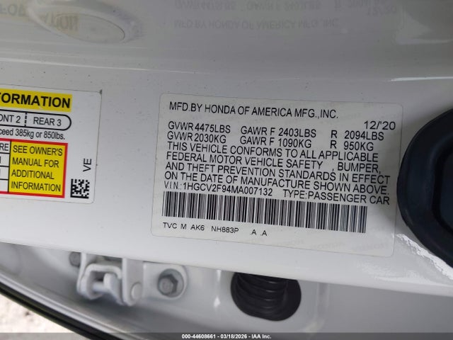 1HGCV2F94MA007132 Honda Accord Touring
