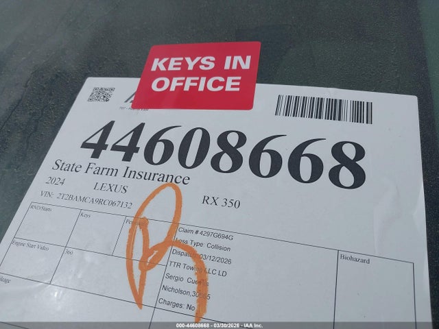 Aukcja sprzedaży 2024 Lexus Rx 350 Luxury, vin: 2T2BAMCA9RC067132, numer aukcji: 44608668