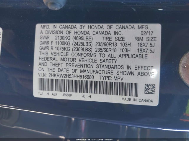 2017 HONDA CR-V 2HKRW2H53HH616680 Photo 8