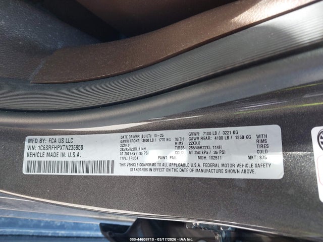 44608710 :رقم المزاد ، 1C6SRFHPXTN236950 vin ، 2026 Ram 1500 مزاد بيع