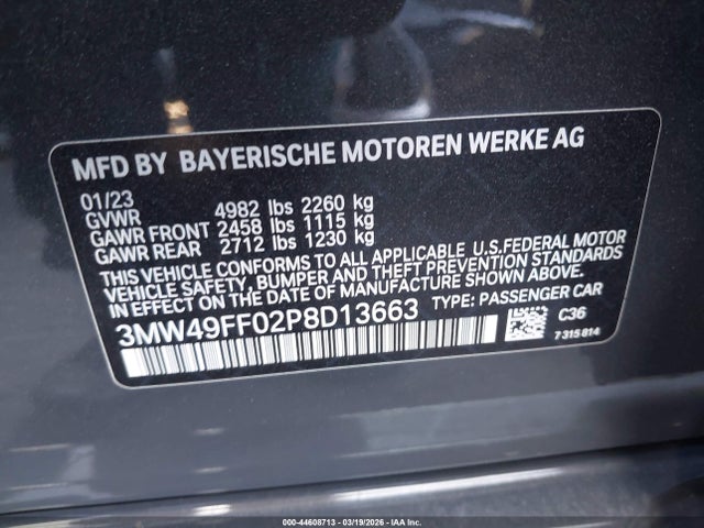 Продаж на аукціоні авто 2023 Bmw M340i M340i Xdrive, vin: 3MW49FF02P8D13663, номер лоту: 44608713